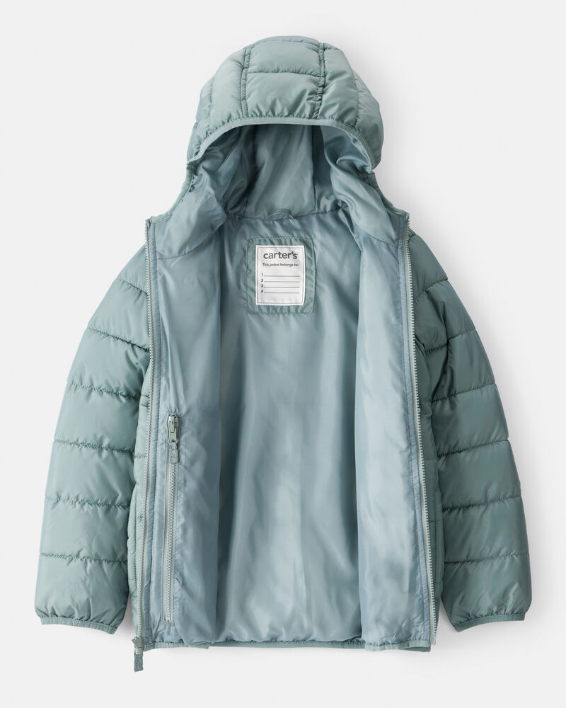 Kid Packable Hooded Puffer Jacket - Green, image 3 of 6 slides