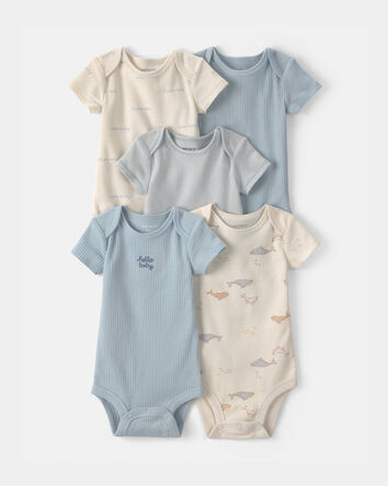 Baby 5-Pack Whale Multipack Bodysuits - Blue/Ivory, 