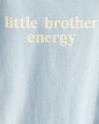 Baby Boy 'Little Brother Energy' Short-Sleeve Graphic Bodysuit - Blue, image 2 of 3 slides