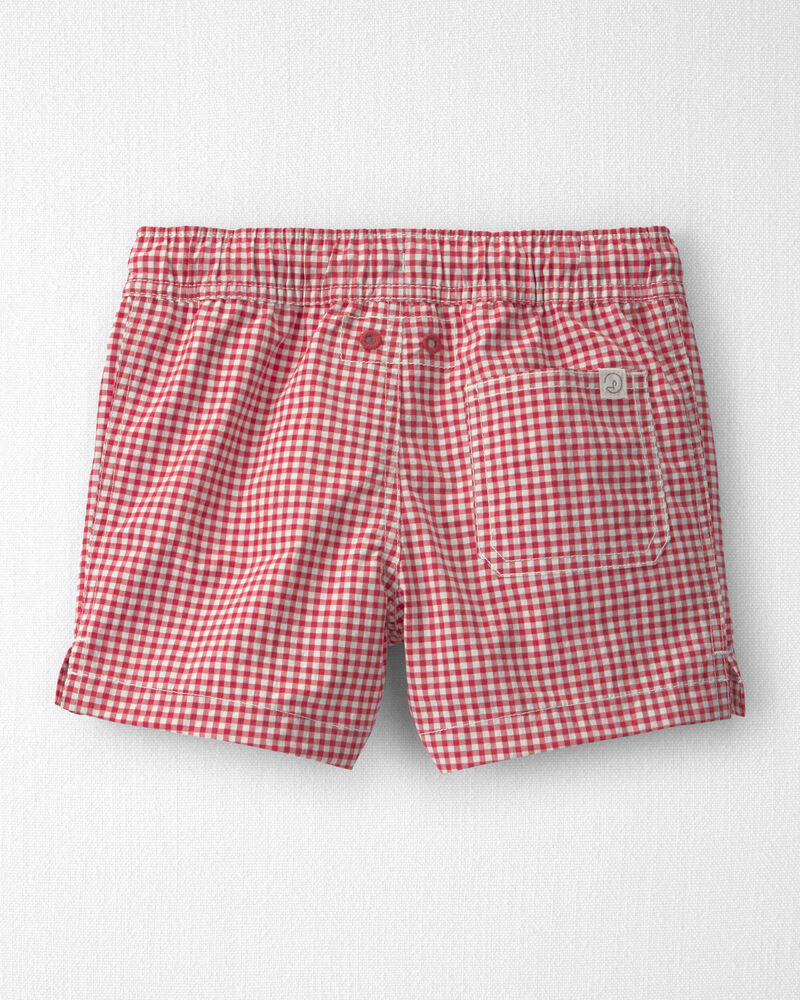 Toddler Boy Recycled Swim Trunks in Red Gingham, image 2 of 5 slides
