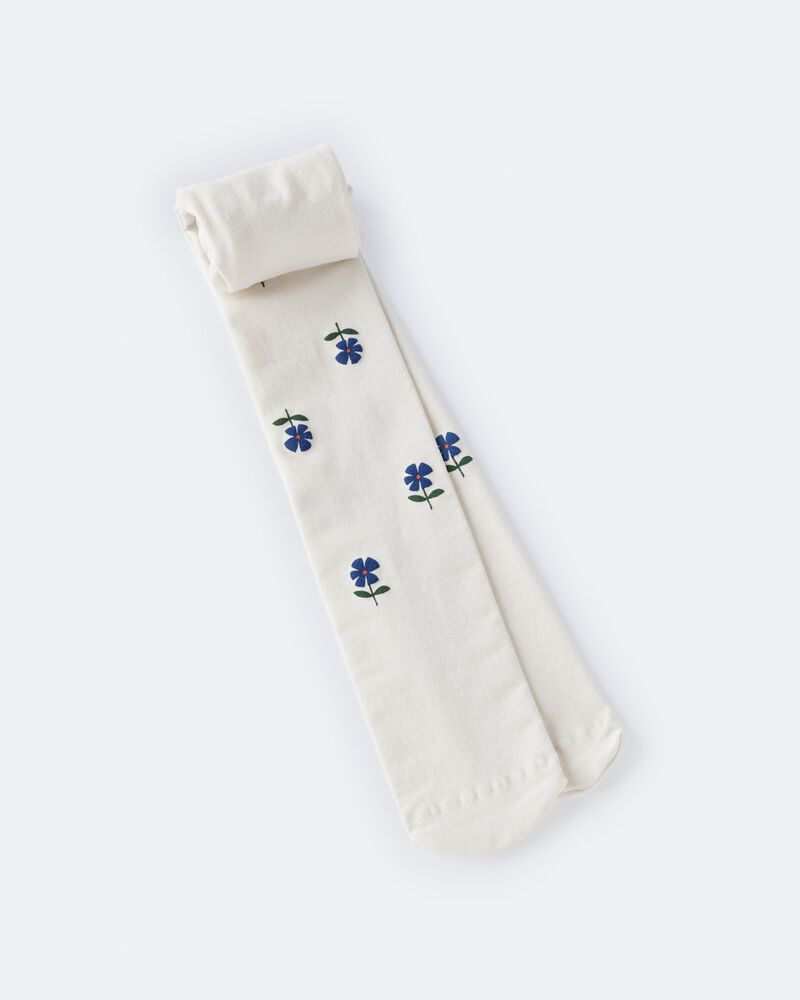 Toddler Girl Floral Nylon Tights - Cream/Blue, image 6 of 6 slides