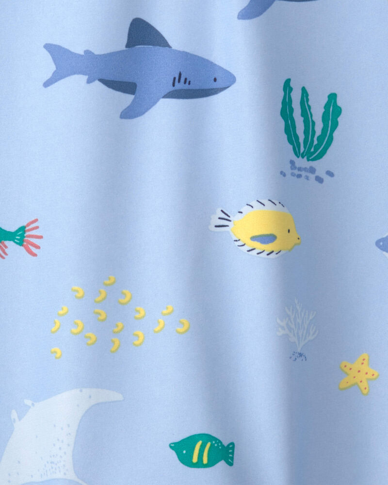 Baby Boy 1-Piece Fish Rashguard Swimsuit - Blue, image 3 of 4 slides
