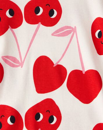 Toddler Girl Cherry & Heart 100% Cotton Snug Fit 4-Piece Pajamas - Pink/White, 