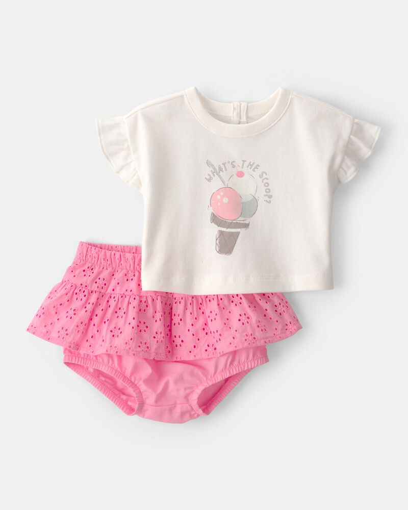 Baby Girl 2-Piece Ice Cream Top & Short Set - Pink, image 1 of 4 slides