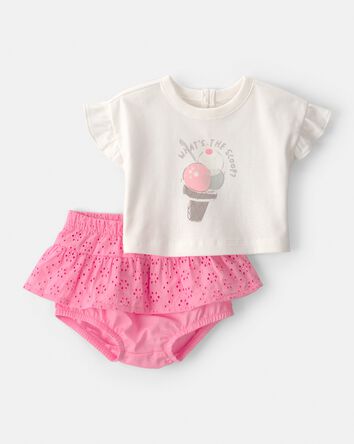 Baby Girl 2-Piece Ice Cream Top & Short Set - Pink, 