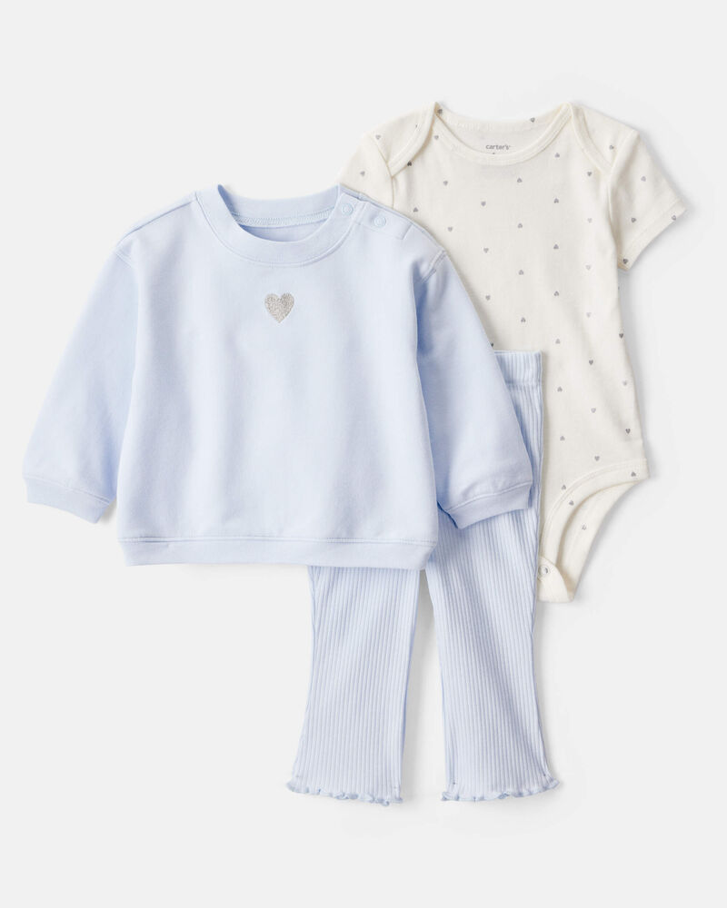 Baby Girl 3-Piece Heart Pullover Set - Blue, image 1 of 5 slides