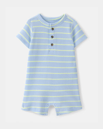 Baby Boy Striped Waffle-Knit Romper - Blue, 