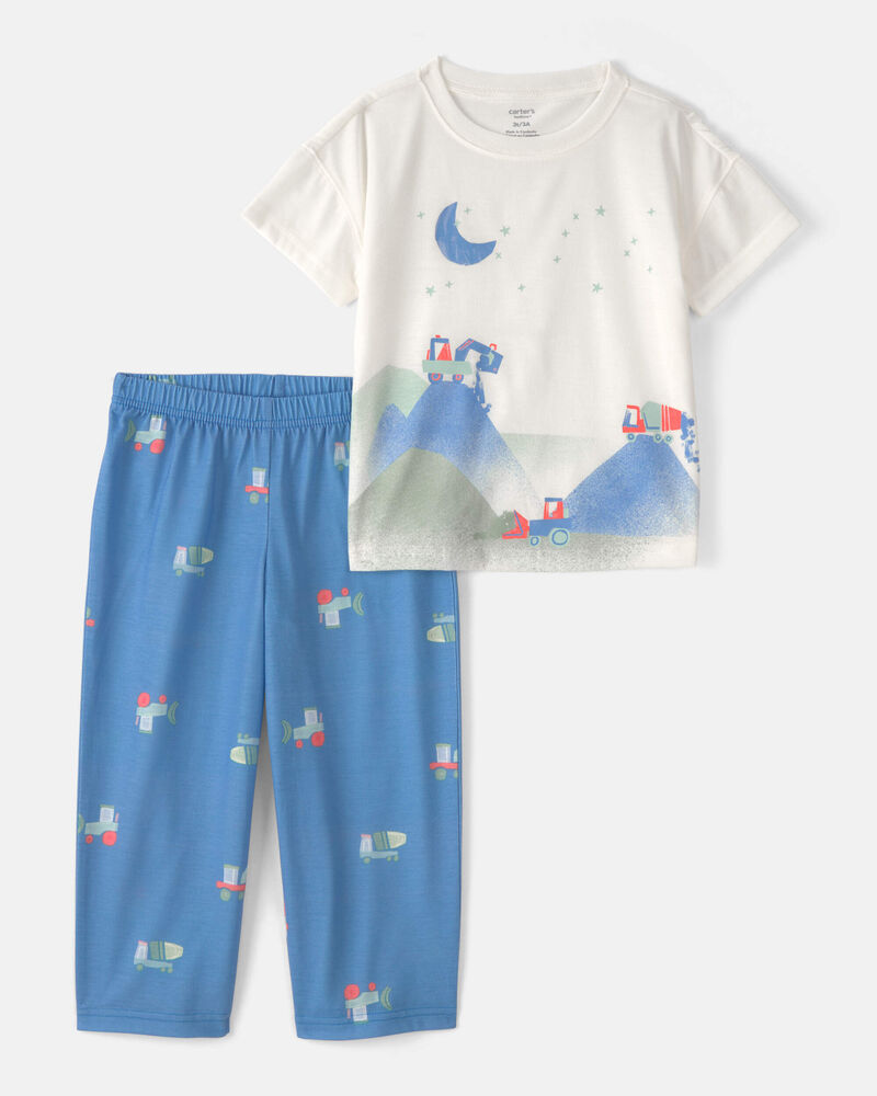 Toddler Boy Construction Loose Fit 2-Piece Pajama Set - Grey/Blue, image 1 of 3 slides