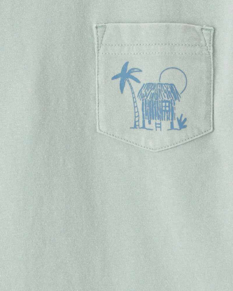 Toddler Boy Tropical Beach Pocket Tee - Mint Blue, image 2 of 3 slides