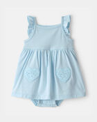 Baby Girl Heart Sleeveless Bodysuit Dress - Blue, image 1 of 4 slides