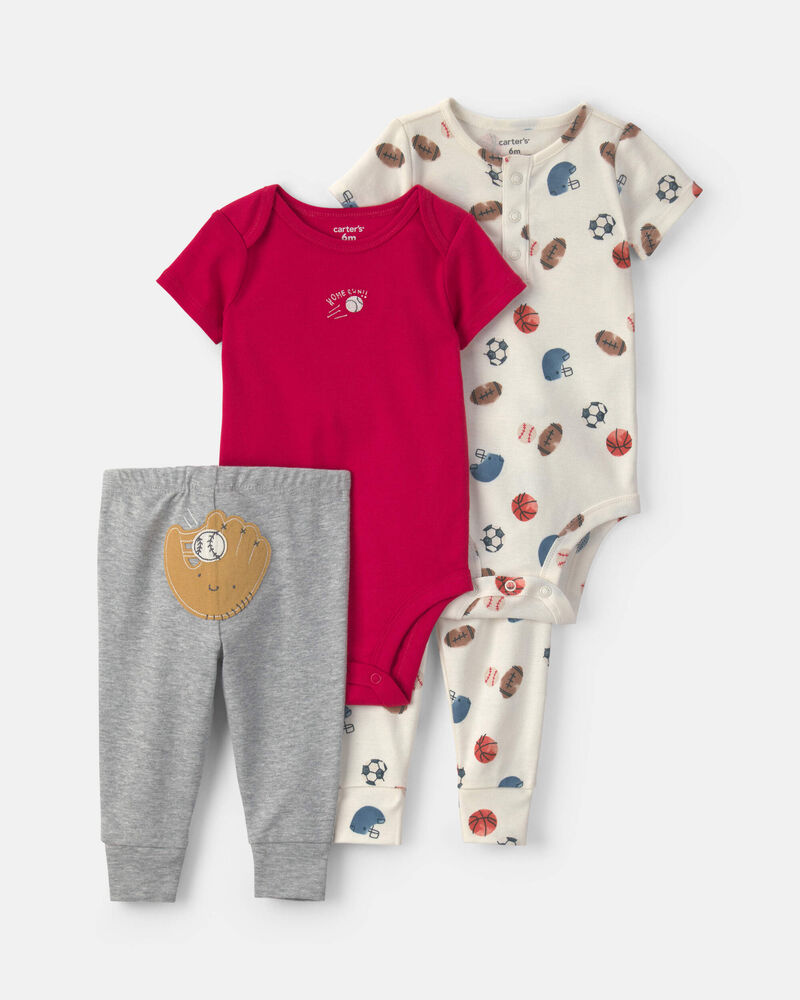 Baby Boy 4-Piece Sports Bodysuits & Pants Set - Red/Grey, image 1 of 7 slides