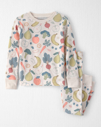 Toddler 2-Piece Organic Cotton Ribbed Pajama Set in Veggie Fruit Print, 
