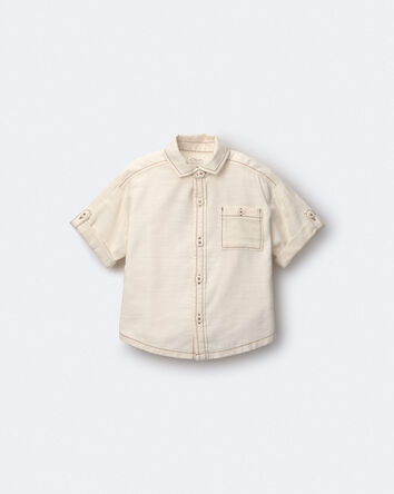 Toddler Boy Button-Down Short-Sleeve Shirt - Cream, 