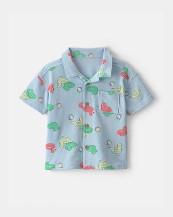Toddler Boy Pool Floatie Short-Sleeve Button-Down Shirt - Blue, 