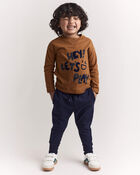 Toddler 'Hey! Let's Play' Long-Sleeve Graphic Tee - Cinnamon, image 1 of 7 slides