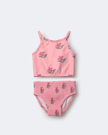 Toddler Girl Smocked Tankini in Floral Print - Pink, 