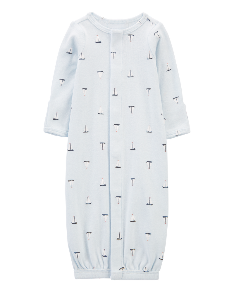 Baby Boy Preemie Sailboat Sleeper Gown, image 1 of 5 slides