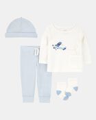 Baby 4-Piece Airplane Print Outfit Set - Blue, image 1 of 5 slides