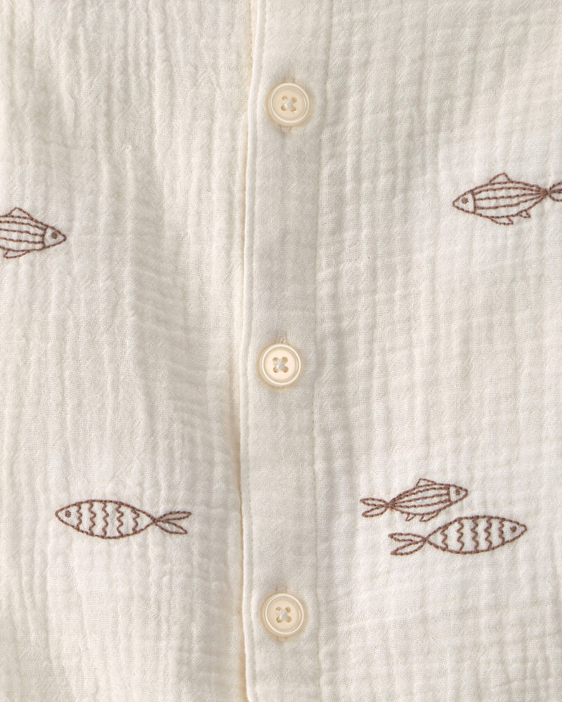 Baby Organic Cotton Gauze Embroidered Romper, image 4 of 5 slides
