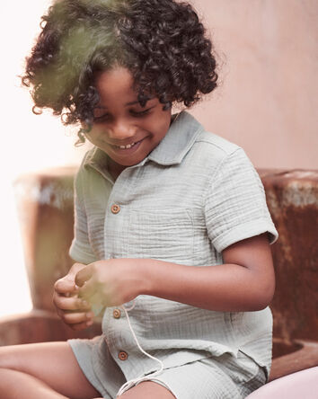 Toddler Boy 2-Piece Organic Cotton Gauze Top & Short Set, 