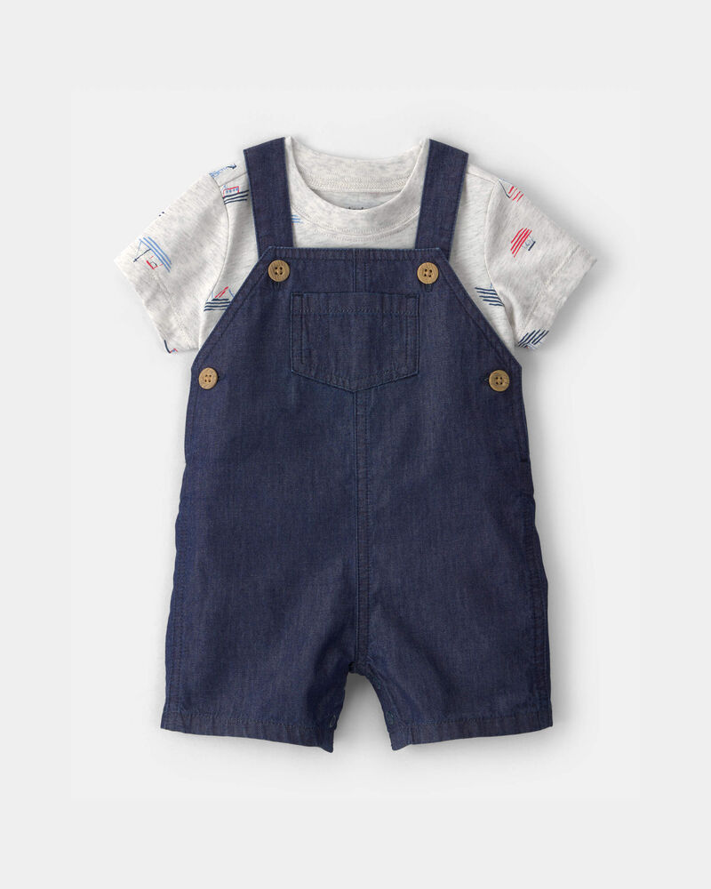 Baby Boy 2-Piece Boat Romper Set - Blue/Grey, image 1 of 6 slides