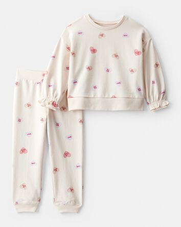 Toddler Girl Candy Heart French Terry Pullover & Pant Set - Cream, 