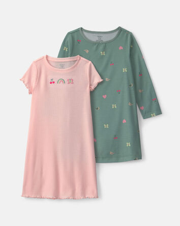 Girls 2-Pack Butterfly Night Gowns - Pink/Green, 