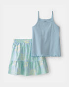 Girls 2-Piece Tropical Floral Tank Top & Skirt Set - Blue, image 1 of 5 slides