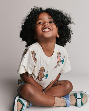 Toddler Dolman Tee in Fishing Tiger Print - Cream, 