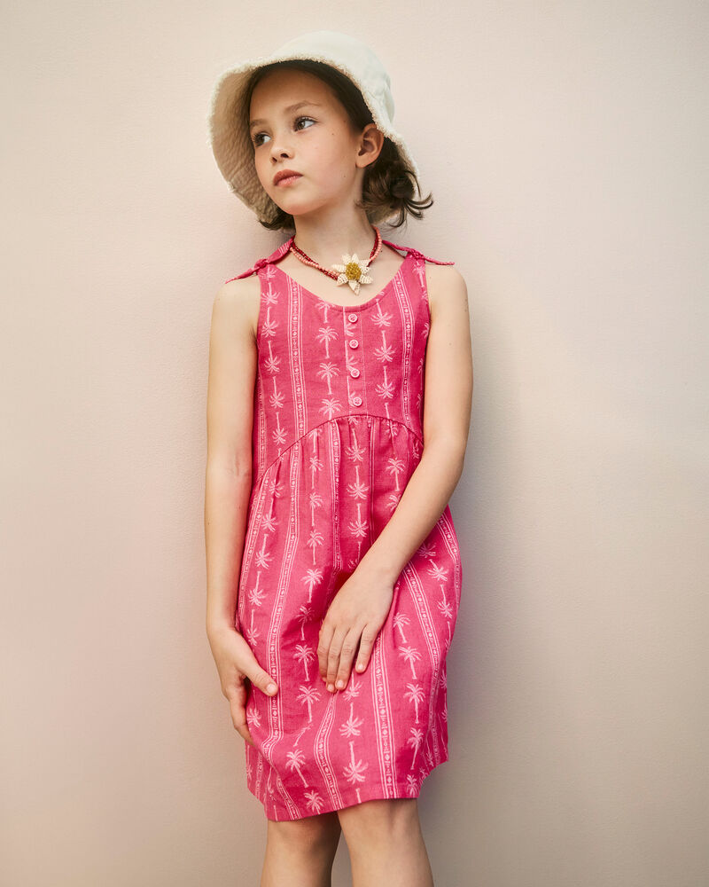 Girls Palm Tree Tank Dress - Pink, image 2 of 5 slides