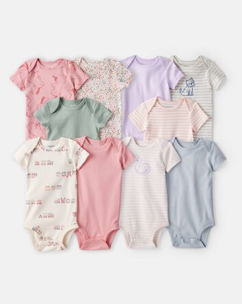 Baby Girl 10-Pack Short-Sleeve Multipack Bodysuits - Pink/Green/Blue
, 