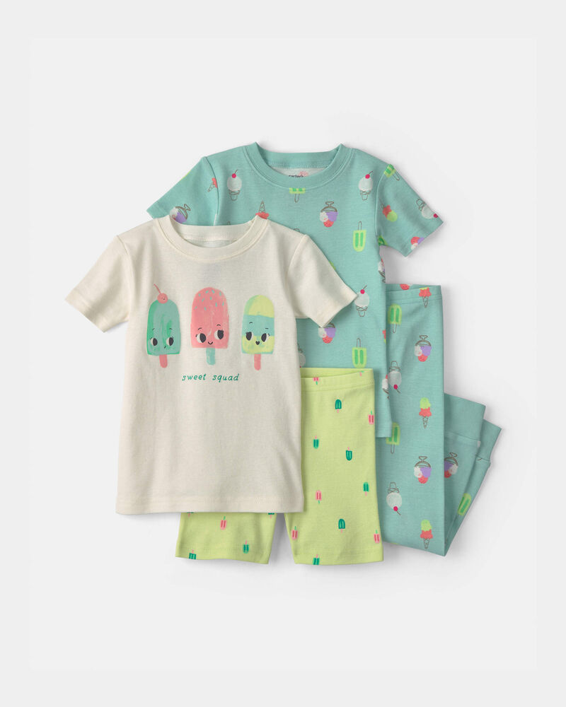 Toddler Girl 'Sweet Squad' Popsicle 100% Cotton 4-Piece Pajama Set - Blue/Green, image 1 of 4 slides