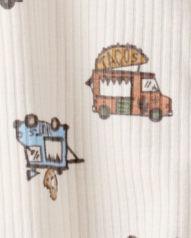 Baby Boy Truck Print Cotton Long-Sleeve Sleep & Play Pajamas - Ivory, image 3 of 4 slides