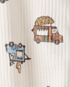 Baby Boy Truck Print Cotton Long-Sleeve Sleep & Play Pajamas - Ivory, image 3 of 4 slides