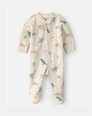 Baby Dinosaur 100% Cotton 2-Way Zip Sleep & Play Pajamas - Ivory, 