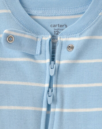 Baby Alligator Striped 100% Cotton Snug Fit 1-Piece Pajama - Blue, 