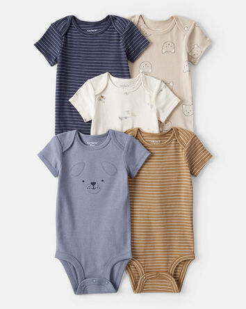 Baby Boy 5-Pack Dog Print Multipack Bodysuits - Blue/White/Navy/Brown, 
