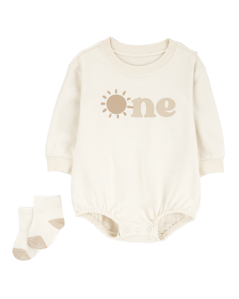 Baby 2-Piece Birthday Bubble & Socks Set - Ivory, image 1 of 3 slides