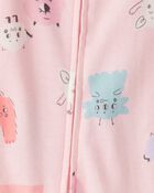 Toddler Girl Monster 100% Cotton Snug Fit Footie 1-Piece Pajamas - Pink, image 2 of 3 slides