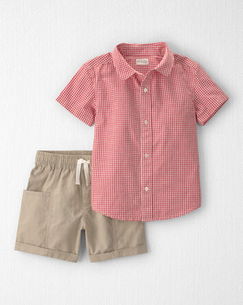 Boys 2-Piece Top & Shirt Set Made with Organic Cotton in Red Gingham, 