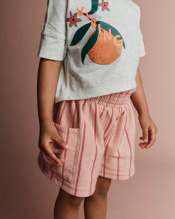 Toddler Girl Swing Shorts with Pockets in Stripes - Light Pink, 