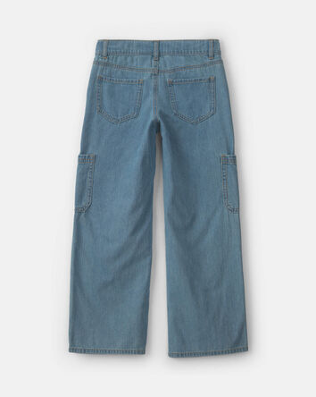 Girls Straight-Leg Cargo Jeans - Medium Wash, 