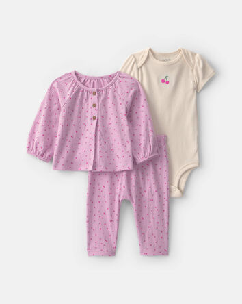Baby Girl 3-Piece Cherry Layering Set - Pink/Ivory, 