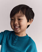 Toddler Boy Henley Tee - Teal, image 5 of 6 slides