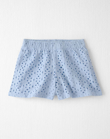 Toddler Girl 2-Piece Organic Cotton Top & Short Set in Blue Eyelet, 