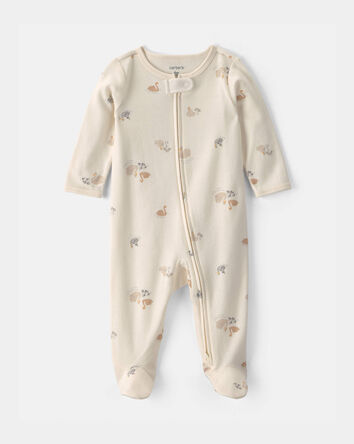 Baby Girl Swan 100% Cotton 2-Way Zip Sleep & Play Pajamas - Ivory, 