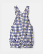 Toddler Girl Sunflower Gingham Shortall - Blue, image 2 of 4 slides