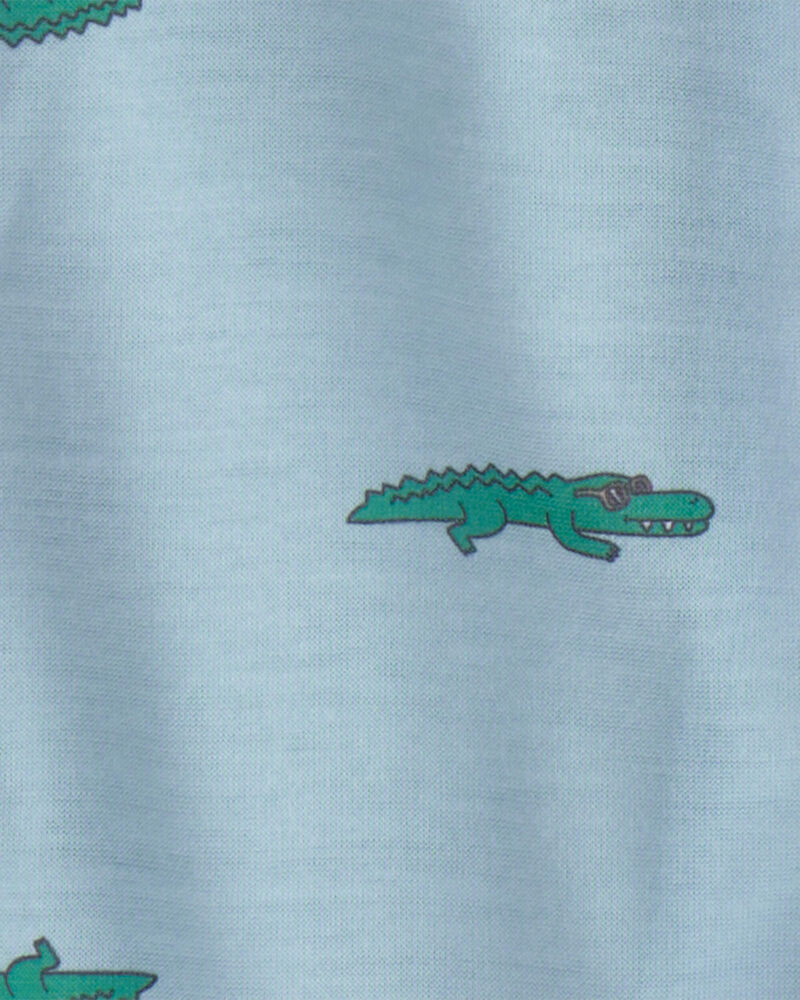 Toddler Boy Alligator Short-Sleeve Loose Fit 2-Piece Pajama Set - Blue, image 2 of 3 slides