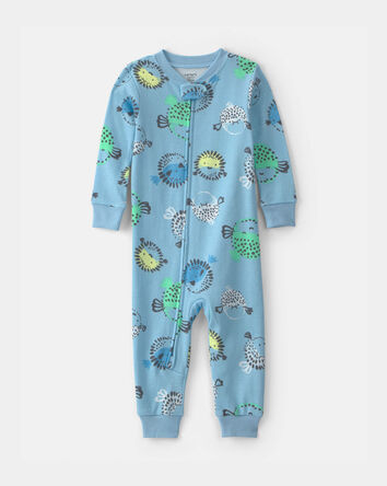 Toddler Boy Pufferfish 100% Cotton 1-Piece Pajama - Blue, 