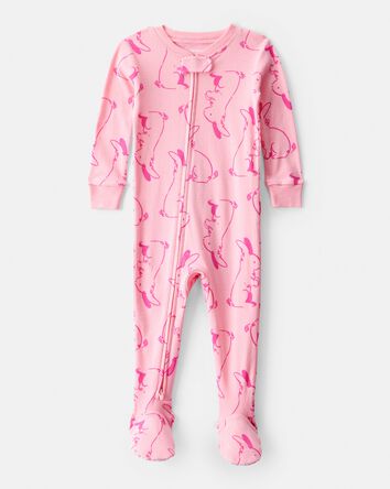 Toddler Girl Bunny 100% Cotton Snug Fit 1-Piece Pajamas - Pink, 